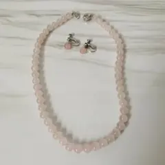 【美品】クリアピンク水晶のネックレス&イヤリング