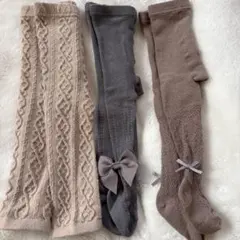 ベビータイツ 3色セット リボン付き 65-80