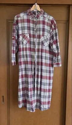 # BROWNY チェック柄 シャツ 원피스 ロングシャツ F 綿100%