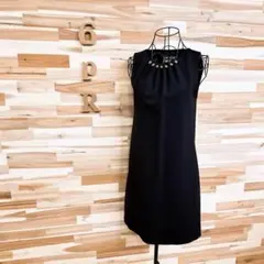 【モスキーノ】ギャザー ネック 装飾ノースリーブ ドレス ワンピース 黒ブラックのサムネイル