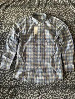 ユニクロ　青、白、生成色のチェックシャツ L 新品