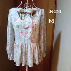 【INGNI】花柄チュニック ♡長袖 リボンネック ペールグリーン♡M ♡美品✨のサムネイル