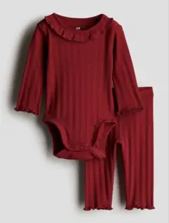 H&M セットアップ　ロンパース　リブ　赤　3M