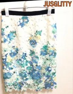ほぼ未使用 ジャスグリッティー 花柄 総レース タイトスカート オフィス ひざ丈