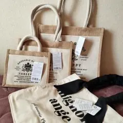 【新品】THREEPPY ジュートバッグ×3・GRLリボンハンドルトートバッグ黒