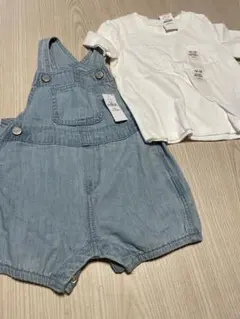 デニムオーバーオール70とホワイトTシャツ80セット