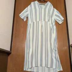 KBF ストライプ Vネック 半袖シャツワンピース