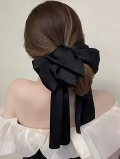 ☆新品☆ ビッグリボンバレッタ　ブラック　黒　ヘアピン　ヘアアクセサリー　無地