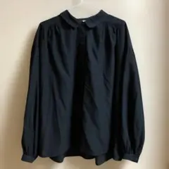 UNIQLO ブラック 丸襟 長袖 シアーブラウス Mのサムネイル