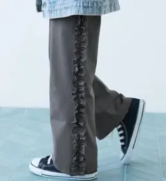 devirock[イージーウォッシュ]サイドフリルパンツ 160cm チャコール