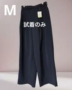 【イージーケア】タックストレートパンツ ネイビー M