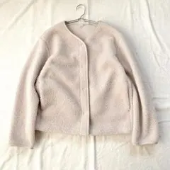 【ユニクロ】ボアフリースクルーネックカーディガン スナップボタン 袖パイピングM
