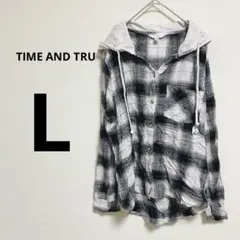 TIME AND TRU チェック柄フード付きシャツ L