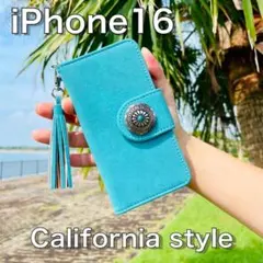 iPhone16 レザーケース☆スエード&コンチョ☆手帳型カバー☆西海岸スタイル