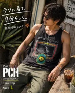 90s PCH タンクトップ L アートプリント USA製 黒 ビンテージ