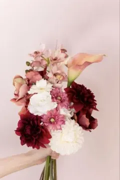 ウェディングブーケ 造花 韓国風 クラッチブーケ 前撮り ピンク ボルドー