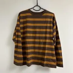 茶色とオレンジ色のストライプ長袖Tシャツ Lサイズ