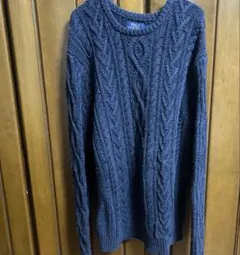 希少 ラルフローレン コットン カシミア混 ケーブルニット ネイビー L