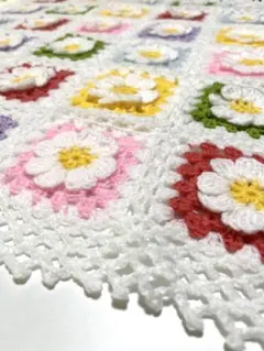 3Dフラワーモチーフカラフルブランケット20・ハンドメイド