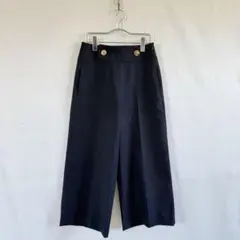スピックアンドスパン レディース ワイド パンツ ネイビー ゴールドボタン