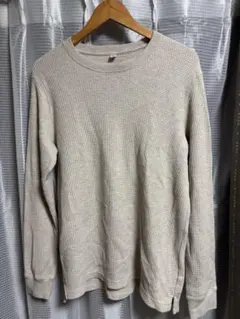 UNIQLO ワッフルクルーネックT ベージュ Lのサムネイル