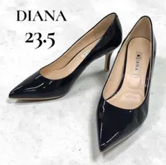 【日本製】ダイアナ　エナメルパンプス　ポインテッドトゥ　23.5 ネイビー