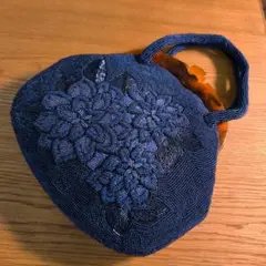 昭和レトロ 総ビーズバッグ 和装バッグ がま口 べっ甲風持ち手 ダリア調