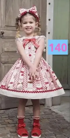 シャーリーテンプル　カップアイスプリントサンドレス（レッド）　140