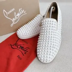 クリスチャンルブタン ホワイト スタッズ 白 42 ホワイト スリッポン