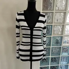 SLY 白黒ストライプ Vネック長袖カーディガン
