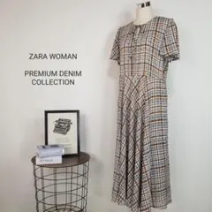 美品ZARA WOMAN上品マドラスチェック柄シフォンマキシワンピース海外L