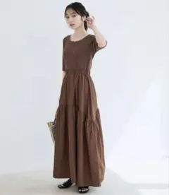 Vis 前後2WAY異素材ドッキングワンピース　ブラウン