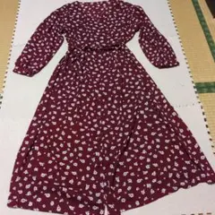 GU花柄 ロングワンピース 長袖 ボルドーSサイズ