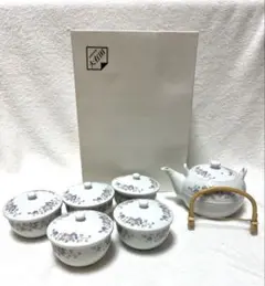 ⁠【未使用/箱付】有田焼 兼山作 茶器セット 土瓶急須 蓋付湯呑 5客揃 花柄⁠
