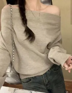 SHEIN オフショルルーズニットセーター