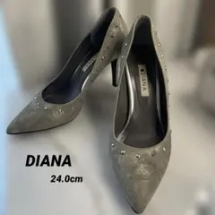 DIANA／ダイアナ スタッズポインテッドトゥ 6センチヒール 24 シルバー