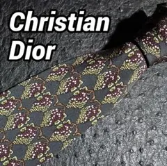 L351CD ◆ クリスチャンディオール日本製ブドウ総柄オリーブドラブ系ネクタイ