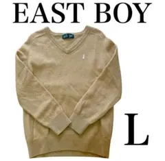 EAST BOY ベージュ Vネック ニットセーター L ベージュ　ピンク刺繍