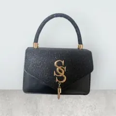 ラメ素材 ミニハンドバッグ｜ゴールド金具 上品 ブラック パーティー