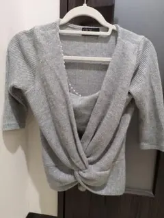 セシルマクビー　ラメニット　グレー　七分丈