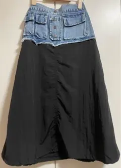 デニム×ナイロン ロングスカート