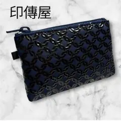 甲州印伝<印傳屋> ファスナー小銭入れ ［紺鹿革x黒漆］【輪繋ぎ小】上原勇七
