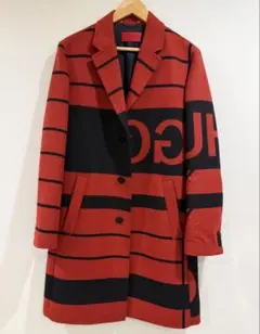 HUGO ロゴ チェスターコート 赤黒 M〜L 美品
