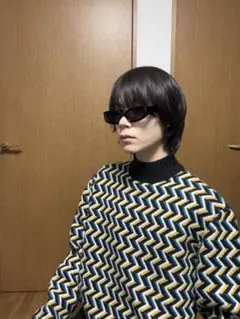 【レトロ・モード】総柄 ジグザグニット モックネック セーター y2k 個性的