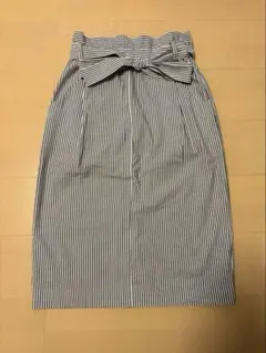 【美品】グリーンラベルリラクシング 春服 ストライプ リボンゴム付 スカート