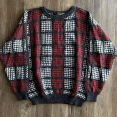 vintage アルパカ 100% 格子柄 チェック ニット セーター モヘア