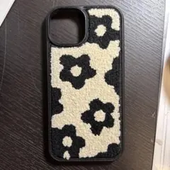 花柄 iPhone用ソフトケース ブラック/ホワイト