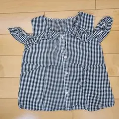First キッズ140　女の子　チェック オフショルダー　半袖シャツ