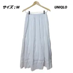 UNIQLO 유니클로 플레어 스커트 M 화이트 티아드 롱 면100%