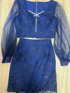 Jewels ブルー　レース刺繍 セットアップ